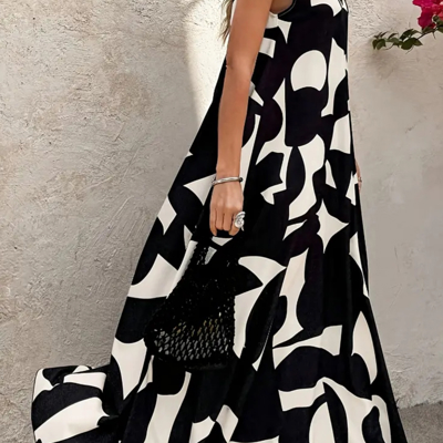 Black and white Abstract Maxi Dress