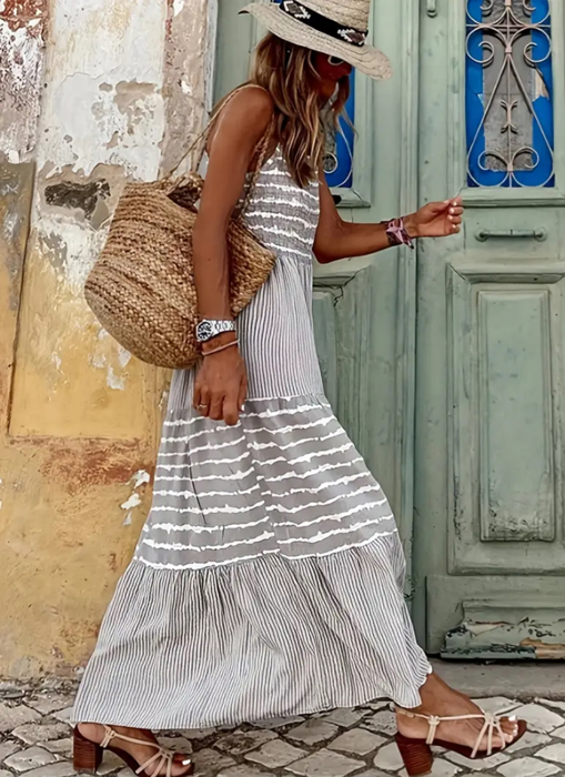 Chic Summer Gray Striped Maxi Dress
