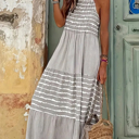  Chic Summer Gray Striped Maxi Dress