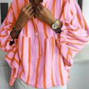  Pink and Orange Striped Blouse