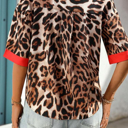  Leopard Print Accent Blouse