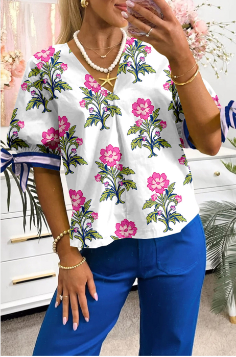 Adeline Floral Tie Sleeve Blouse