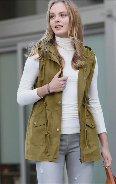 Olive Green Military Style Hoodie 