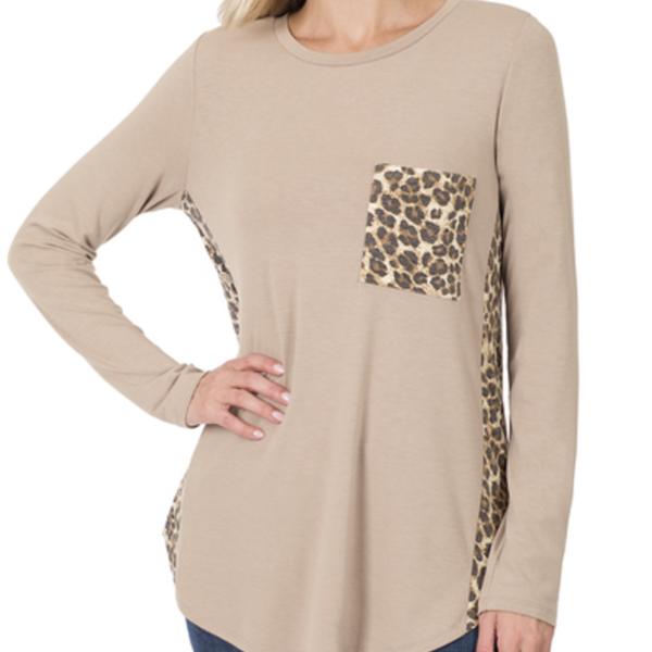 Zenana Contrast Leopard Pocket Top