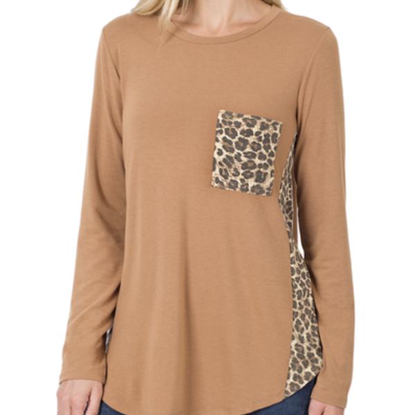 Zenana Contrast Leopard Pocket Top