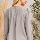  Savanna Jane Embroidered Charcoal Striped Wildflower Balloon Sleeved Blouse