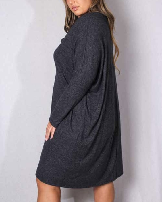 PLUS SIZE Long Sleeve Cowl Neck Mini Dress