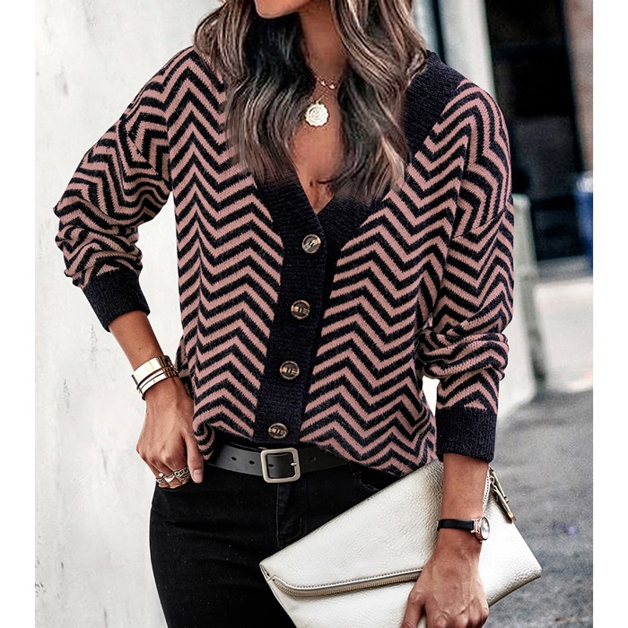 Chevron Stripe V-Neck Cardigan