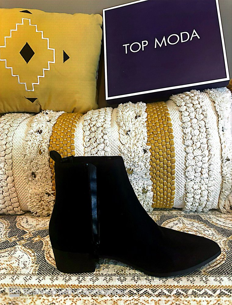 Top Moda Low Heel Black Suede Bootie