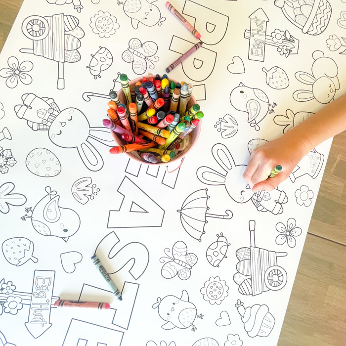 Easter Coloring Table Runner, Happy Easter Coloring Page, Bunny Coloring Poster, Coloring, Party Decorations, Easter Party, Bunny Party