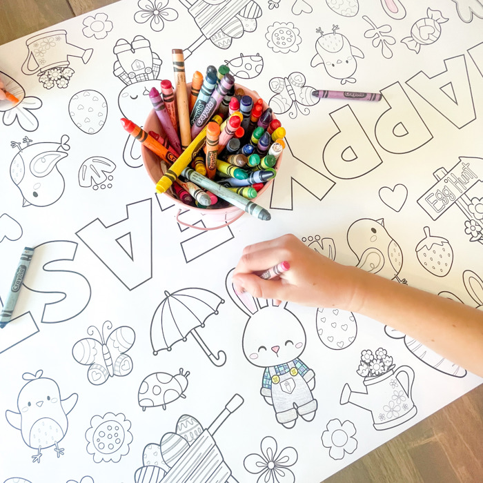 Easter Coloring Table Runner, Happy Easter Coloring Page, Bunny Coloring Poster, Coloring, Party Decorations, Easter Party, Bunny Party