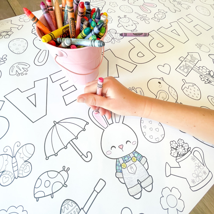 Easter Coloring Table Runner, Happy Easter Coloring Page, Bunny Coloring Poster, Coloring, Party Decorations, Easter Party, Bunny Party