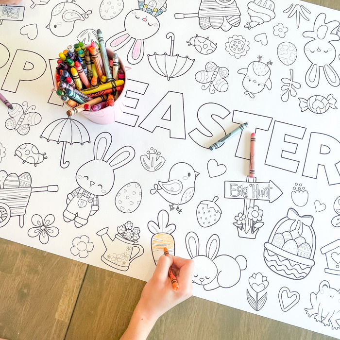 Easter Coloring Table Runner, Happy Easter Coloring Page, Bunny Coloring Poster, Coloring, Party Decorations, Easter Party, Bunny Party