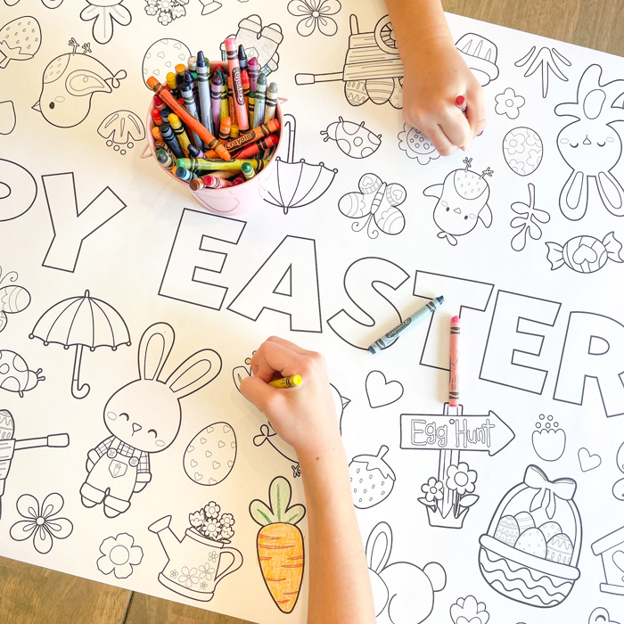 Easter Coloring Table Runner, Happy Easter Coloring Page, Bunny Coloring Poster, Coloring, Party Decorations, Easter Party, Bunny Party