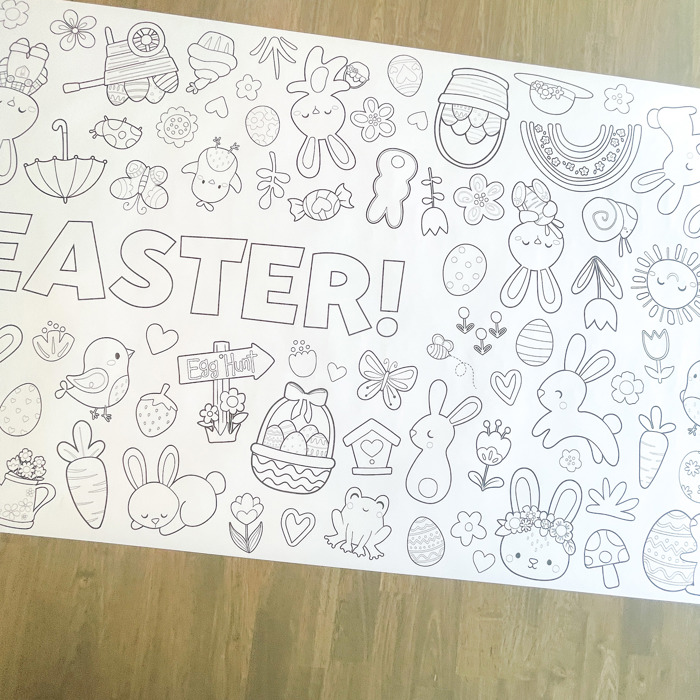 Easter Coloring Table Runner, Happy Easter Coloring Page, Bunny Coloring Poster, Coloring, Party Decorations, Easter Party, Bunny Party