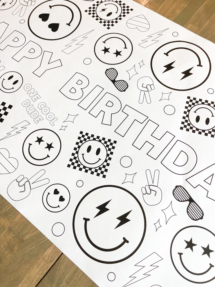 Cool Dude Coloring Table Runner, Happy Dude Themed Birthday, Coloring Page, Giant Coloring Poster, Coloring, One Cool Dude Birthday