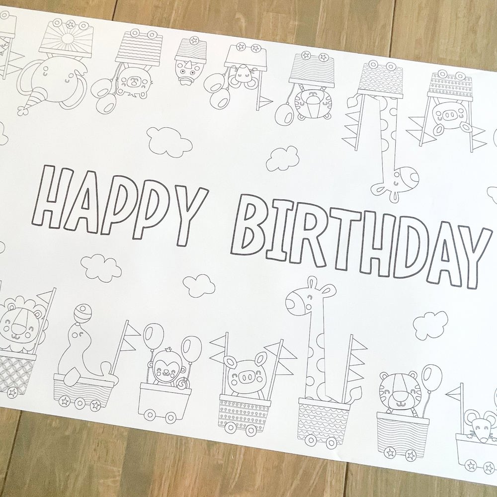 Animal Train Coloring Table Runner Happy Birthday