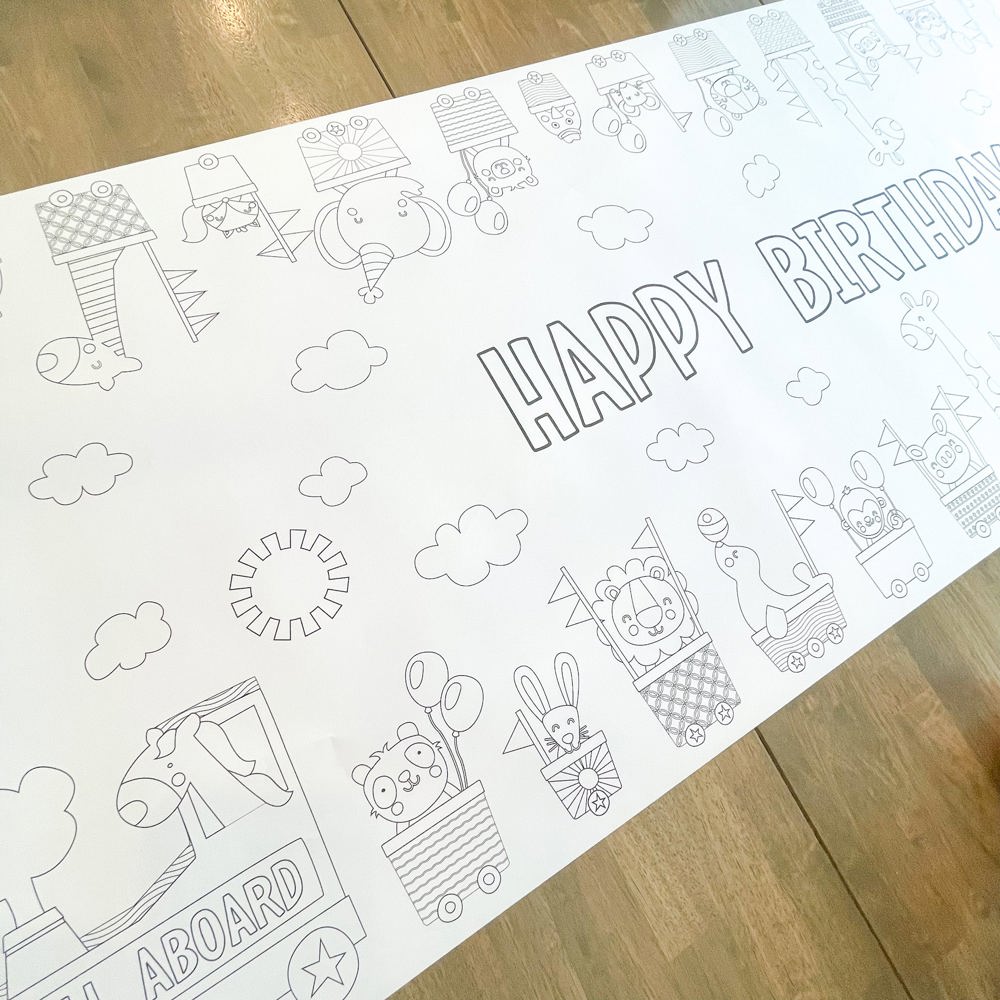 Animal Train Coloring Table Runner Happy Birthday