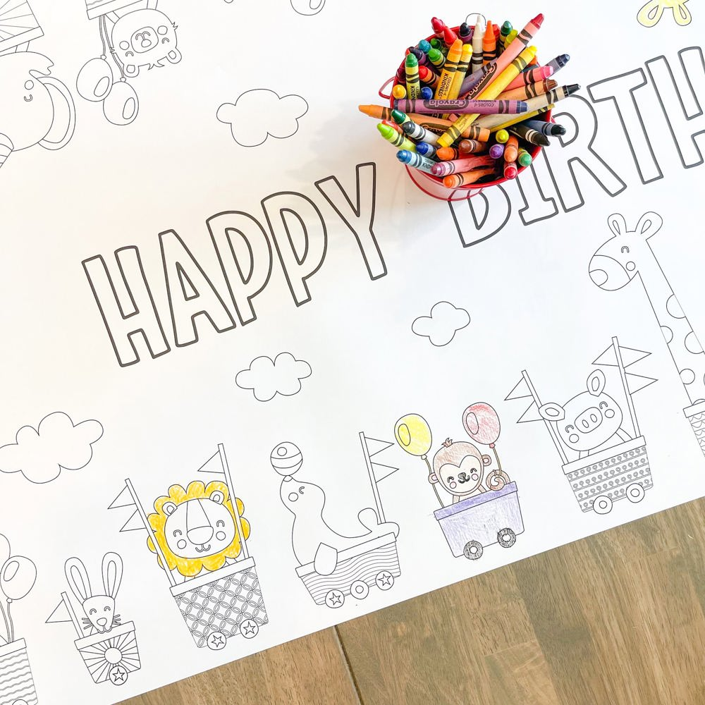 Animal Train Coloring Table Runner Happy Birthday