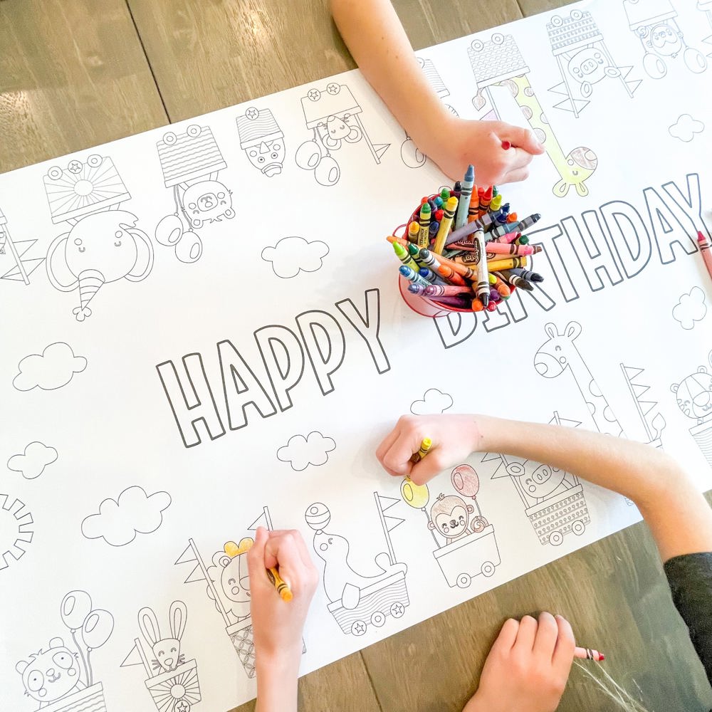 Animal Train Coloring Table Runner Happy Birthday