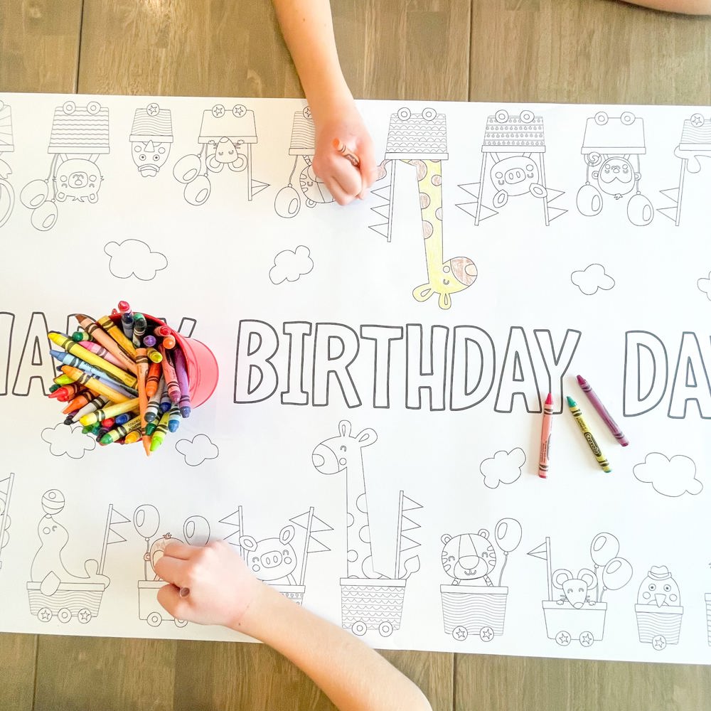 Animal Train Coloring Table Runner Happy Birthday