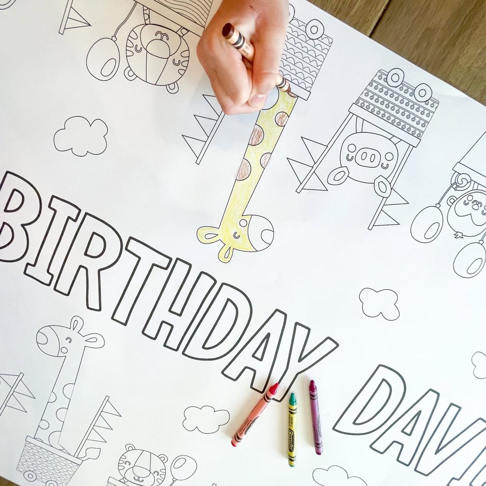 Animal Train Coloring Table Runner Happy Birthday