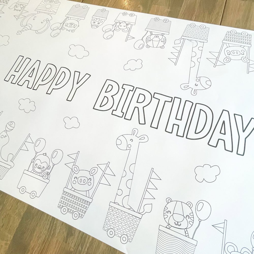 Animal Train Coloring Table Runner Happy Birthday