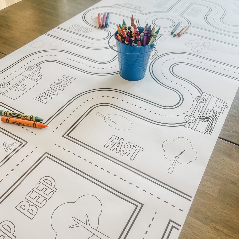 Cars and Trucks Coloring Table Runner