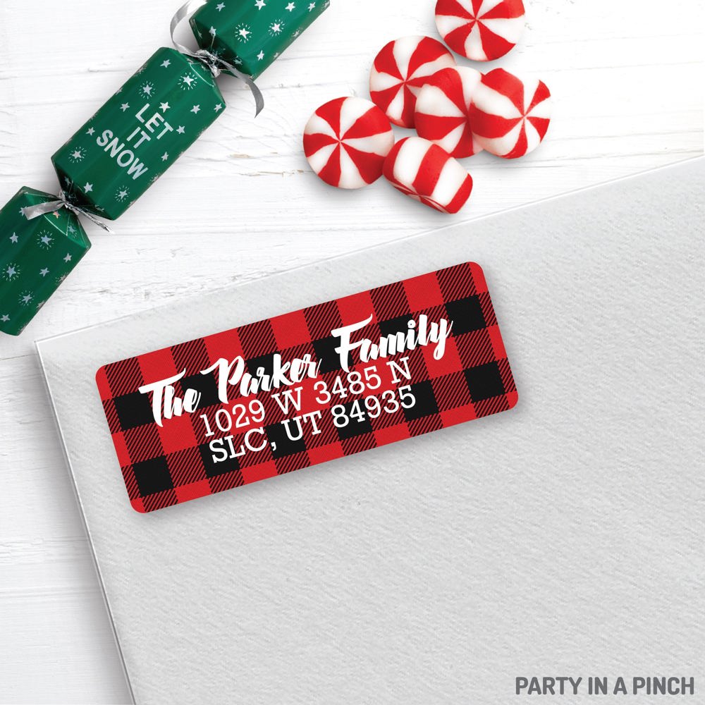 CHRISTMAS Address Labels, Buffalo Check , Christmas return address labels, Christmas address stickers, Holiday stickers, Personalized