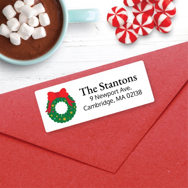 Christmas Address Labels, Colorful Wreath, Personalized