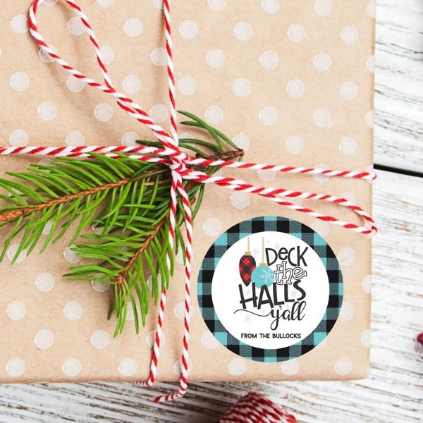 Christmas Deck the Halls Favor Sticker Set 2.5"| Personalized