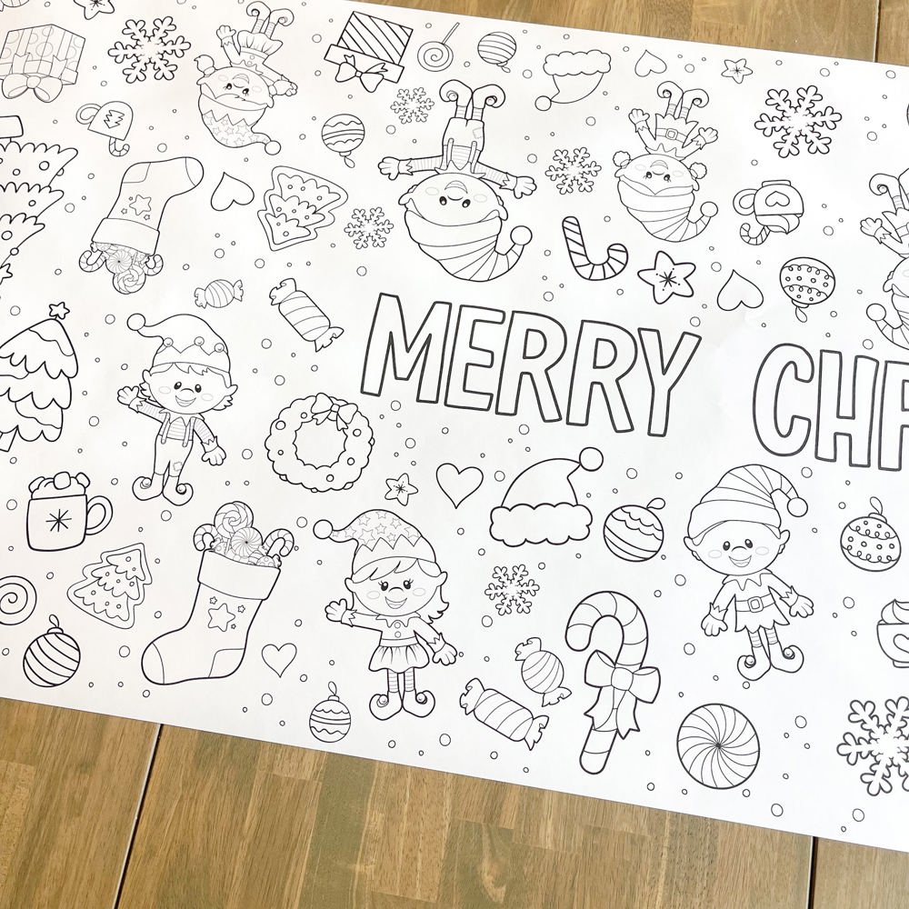 Christmas Elf Coloring Table Runner Christmas