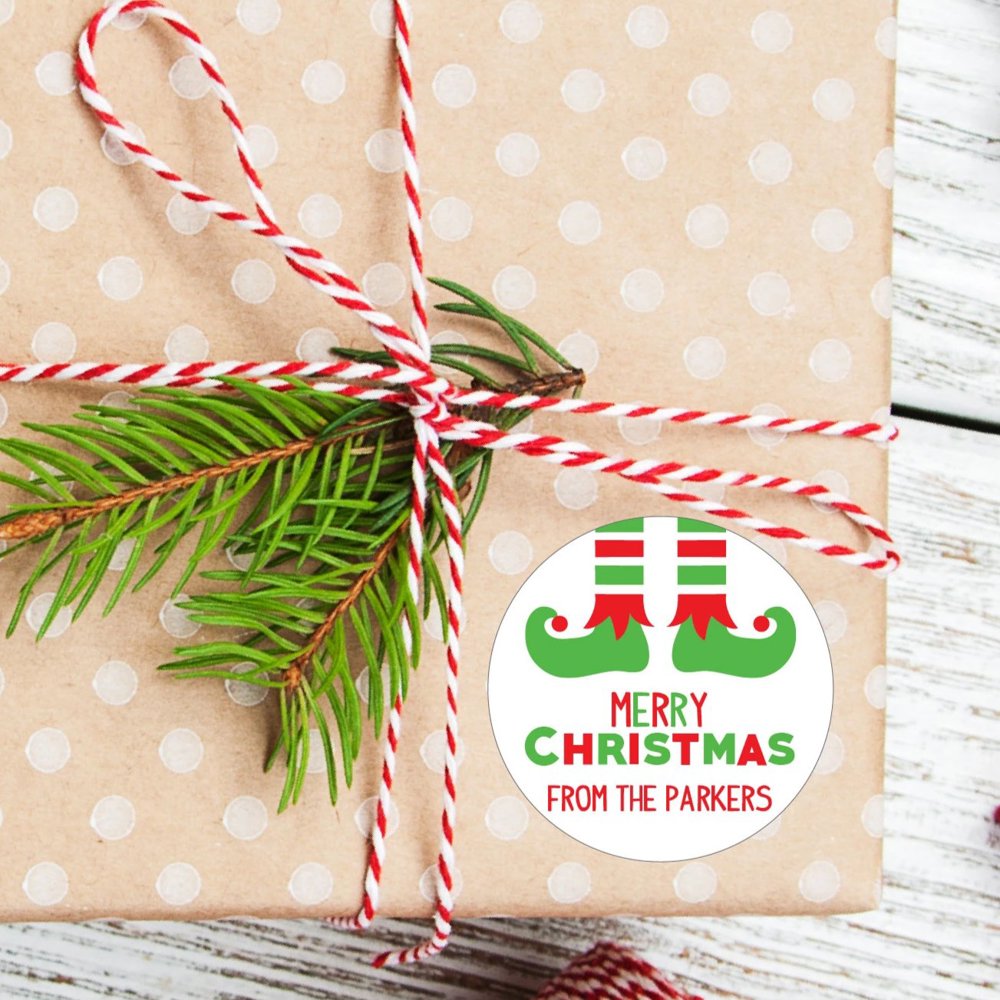 Christmas Elf Feet Favor Sticker Set 2.5"| Personalized