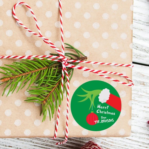 Christmas Grinch Favor Sticker Set 2.5"| Personalized