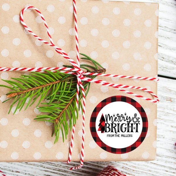 Christmas Merry and Bright Favor Sticker Set 2.5"| Personalized