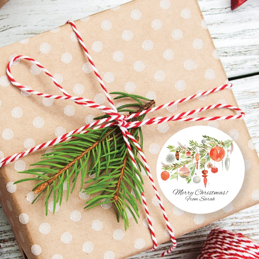 Christmas Red Ornaments Favor Sticker Set 2.5"| Personalized