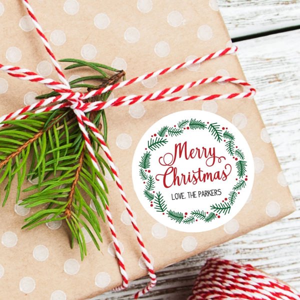 Christmas Wreath Favor Sticker Set 2.5"| Personalized