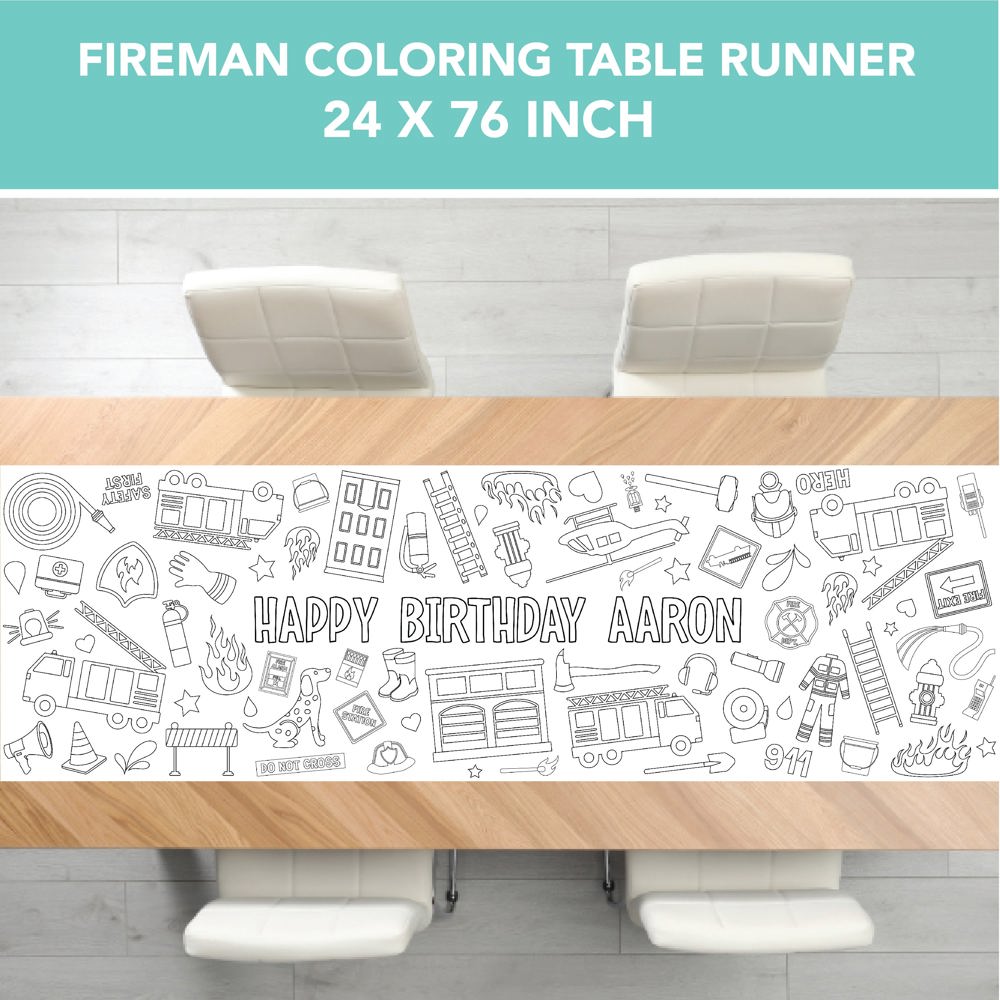 Fireman Coloring Table Runner Fire Truck