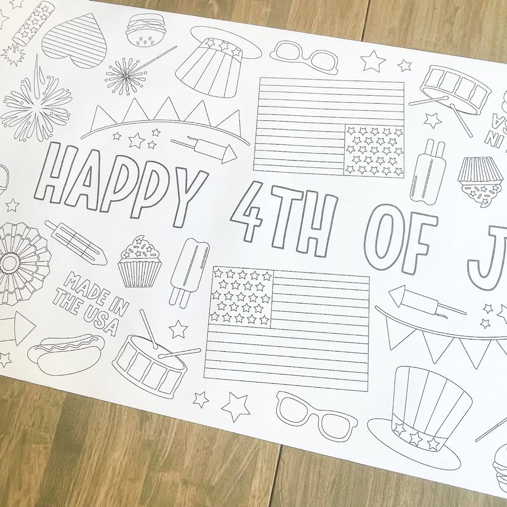 July 4th Party Coloring Table Runner