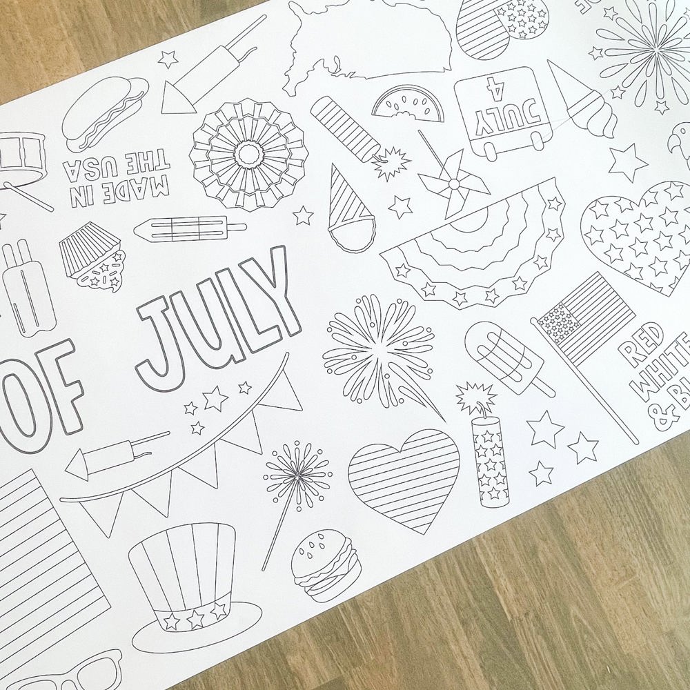 July 4th Party Coloring Table Runner