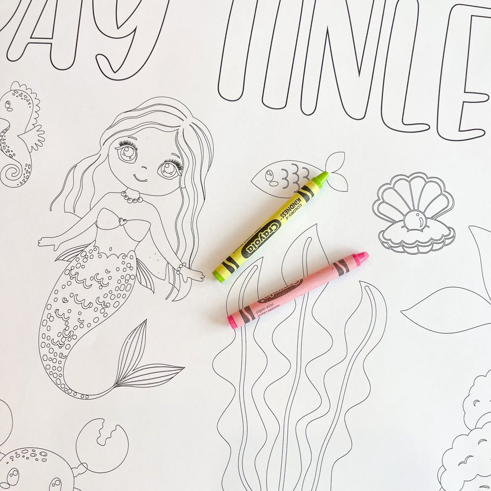 Mermaid Party Coloring Table Runner Mermaid Party