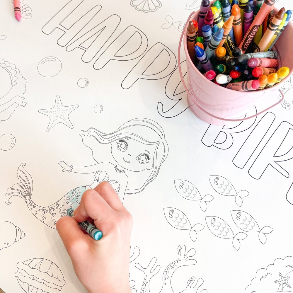 Mermaid Party Coloring Table Runner Mermaid Party