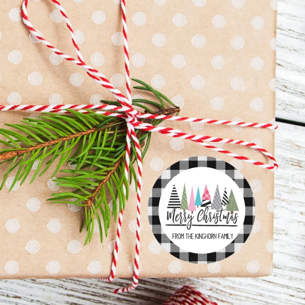 Merry Christmas Trees Favor Sticker Set 2.5"| Personalized