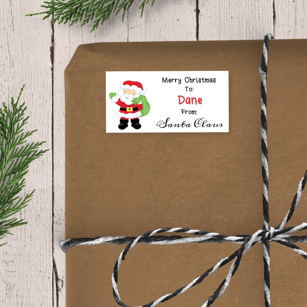 Don't Stop Believin' Santa Claus - Personalized Christmas Gift Stickers 2.5" x 2.5"