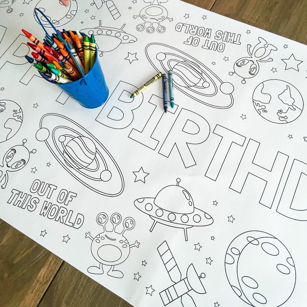 Outer Space Coloring Table Runner Space Party