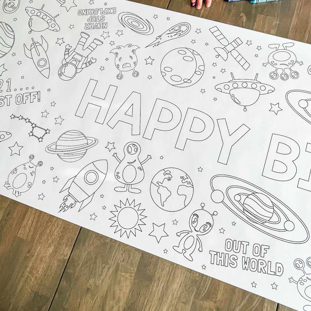 Outer Space Coloring Table Runner Space Party