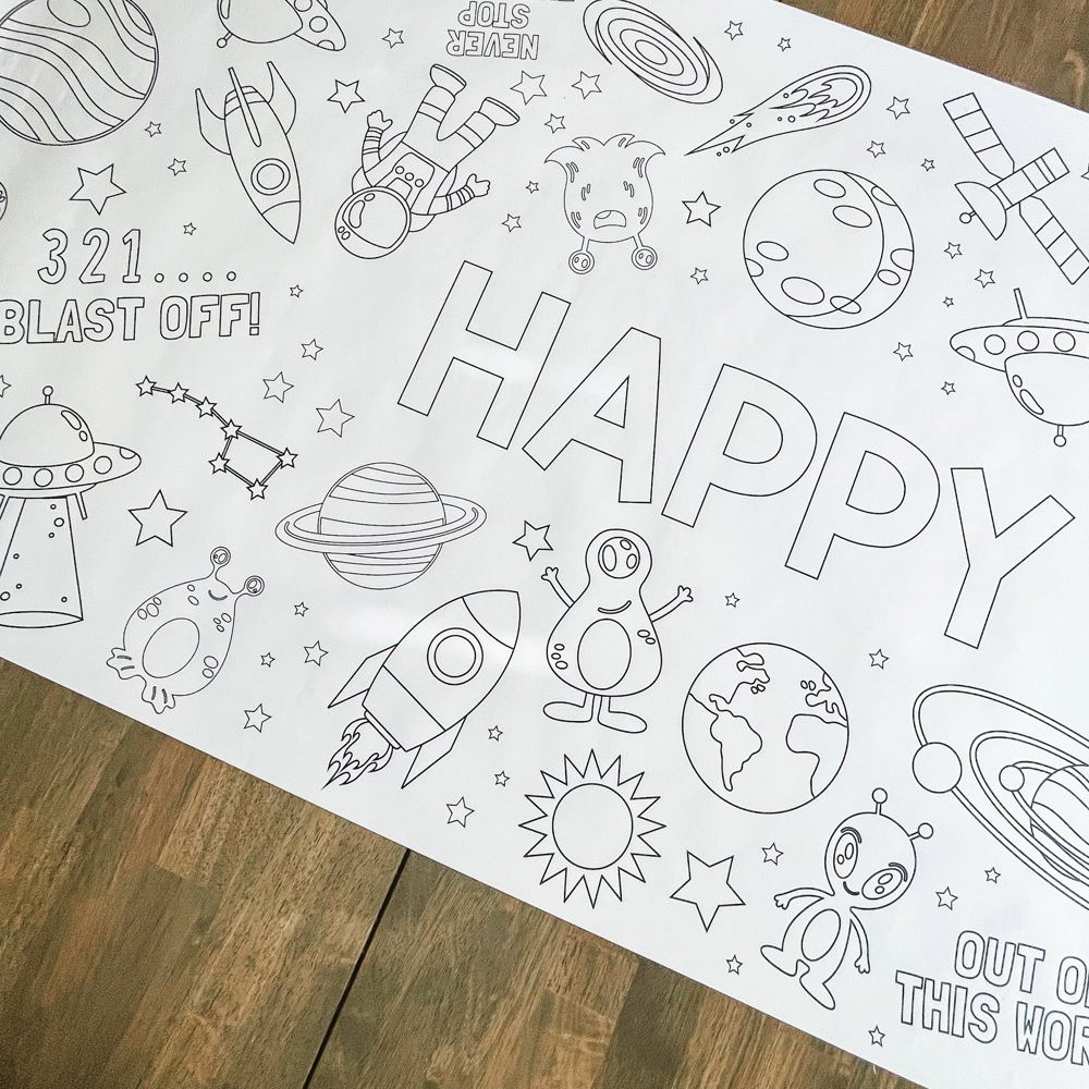 Outer Space Coloring Table Runner Space Party