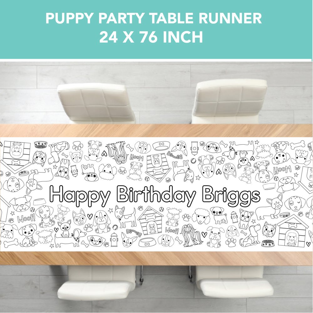 Puppy Coloring Table Runner Dog Party