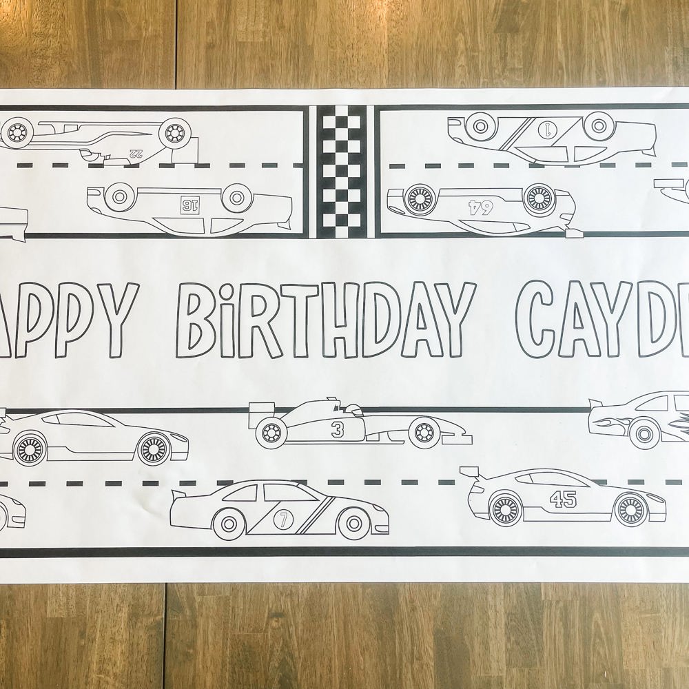 Race Car Coloring Table Runner