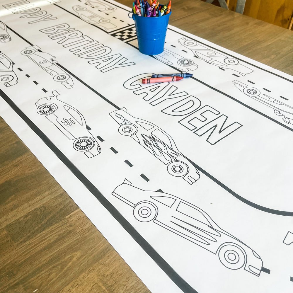 Race Car Coloring Table Runner